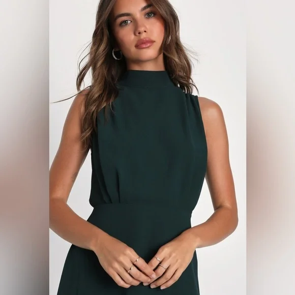 Lulus Classic Elegance Emerald Chiffon Sleeveless Mock Neck
Maxi Dress - Picture 2 of 5